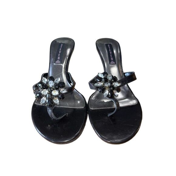 Steven by Steve Madden Black Strappy Sandal Heel With Flower Jewels Womens Sz 10 - Picture 3 of 12